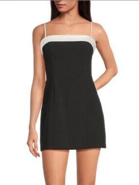 NWOT - French Connection Black and White Square Neck Satin & Twill Mini Dress